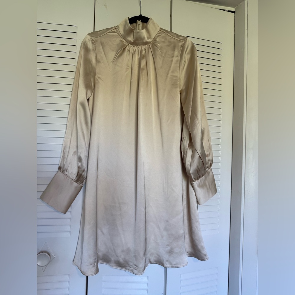 H&M Satin Cream Long Sleeve Dress